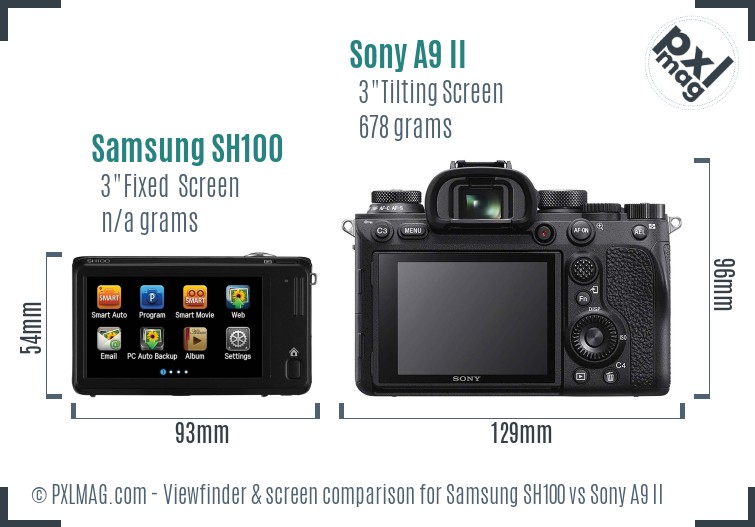 Samsung SH100 vs Sony A9 II Screen and Viewfinder comparison