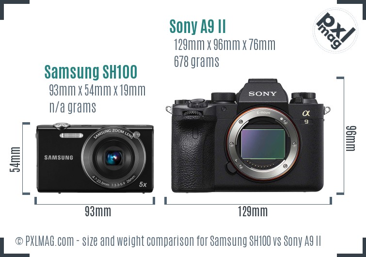 Samsung SH100 vs Sony A9 II size comparison