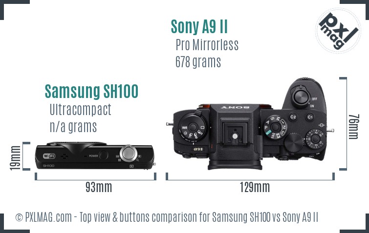 Samsung SH100 vs Sony A9 II top view buttons comparison