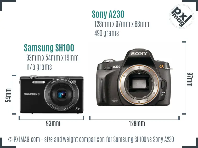 Samsung SH100 vs Sony A230 size comparison