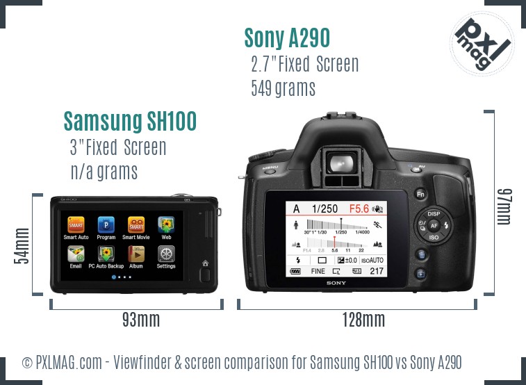 Samsung SH100 vs Sony A290 Screen and Viewfinder comparison
