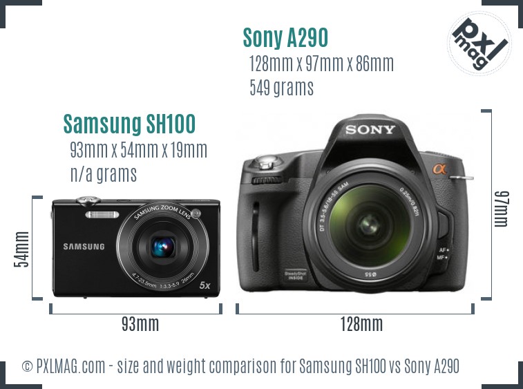 Samsung SH100 vs Sony A290 size comparison