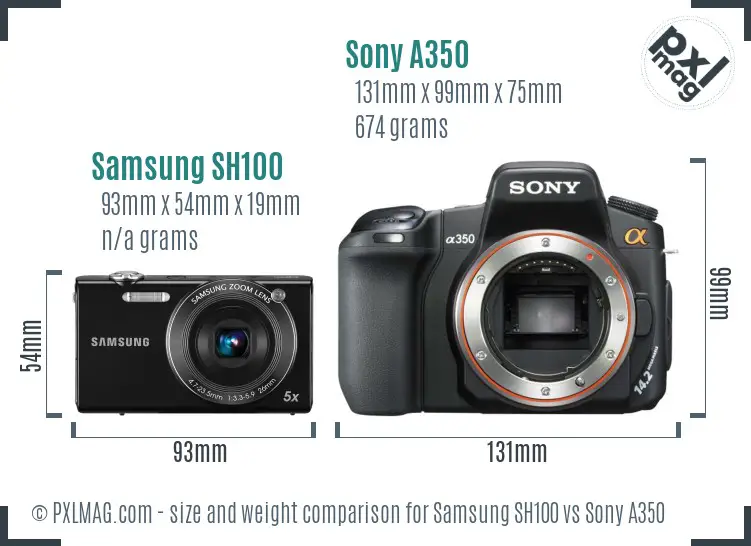 Samsung SH100 vs Sony A350 size comparison