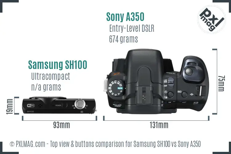 Samsung SH100 vs Sony A350 top view buttons comparison