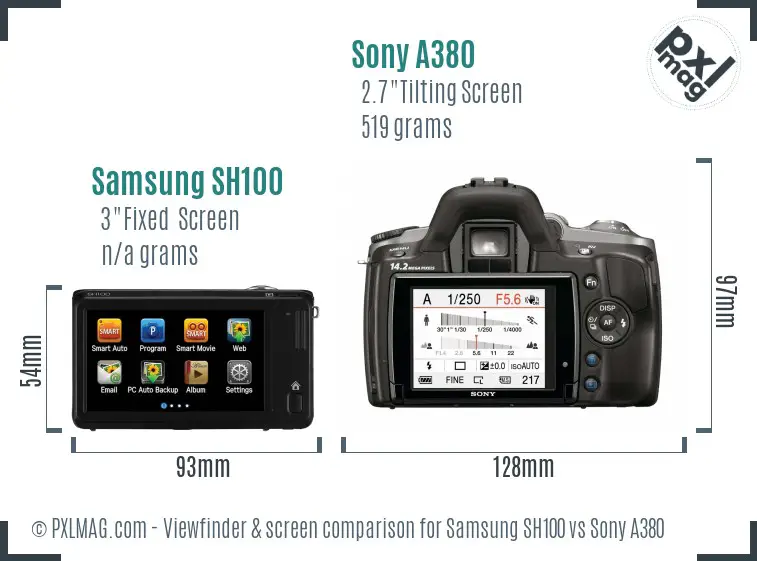 Samsung SH100 vs Sony A380 Screen and Viewfinder comparison Samsung SH100 vs Sony A380 Screen and Viewfinder comparison
