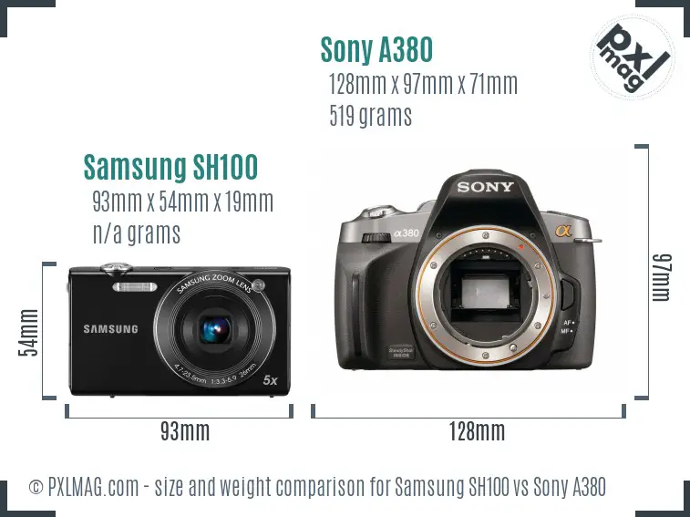 Samsung SH100 vs Sony A380 size comparison Samsung SH100 vs Sony A380 size comparison