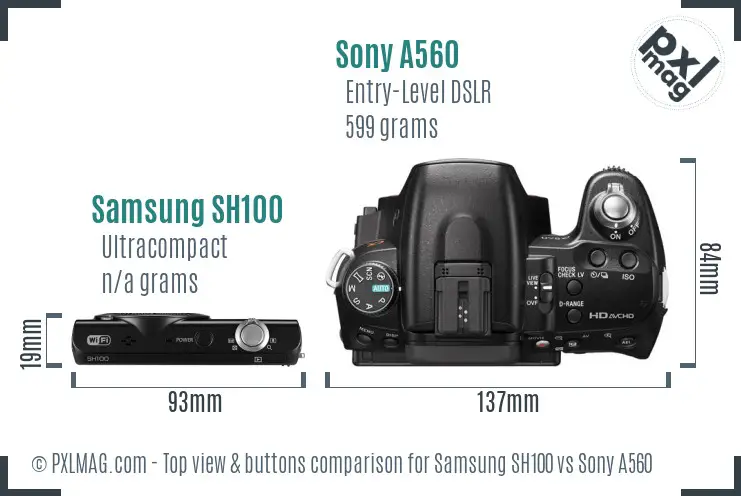 Samsung SH100 vs Sony A560 top view buttons comparison