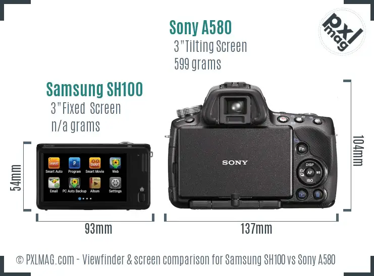 Samsung SH100 vs Sony A580 Screen and Viewfinder comparison