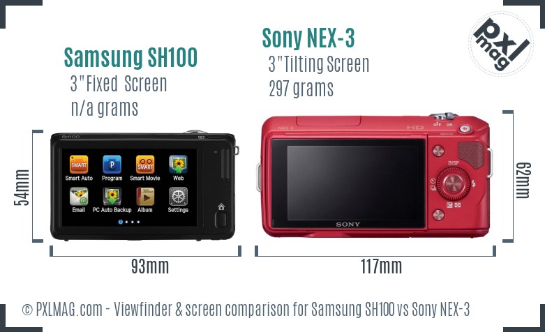 Samsung SH100 vs Sony NEX-3 Screen and Viewfinder comparison