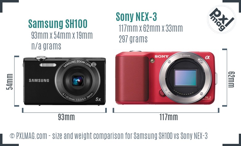 Samsung SH100 vs Sony NEX-3 size comparison Samsung SH100 vs Sony NEX-3 size comparison