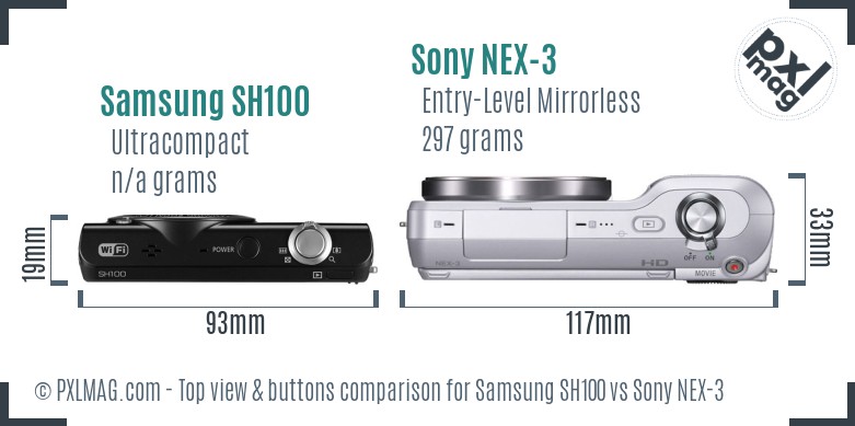 Samsung SH100 vs Sony NEX-3 top view buttons comparison