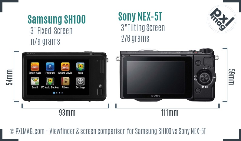 Samsung SH100 vs Sony NEX-5T Screen and Viewfinder comparison