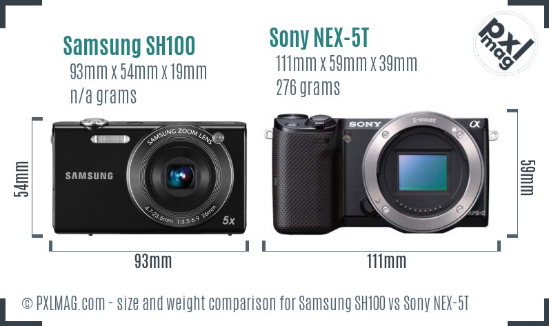 Samsung SH100 vs Sony NEX-5T size comparison