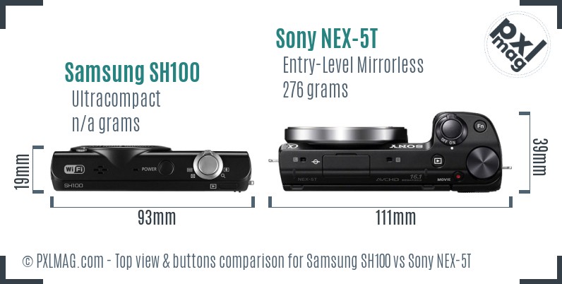 Samsung SH100 vs Sony NEX-5T top view buttons comparison