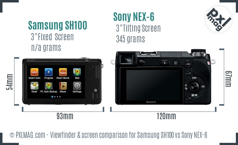 Samsung SH100 vs Sony NEX-6 Screen and Viewfinder comparison
