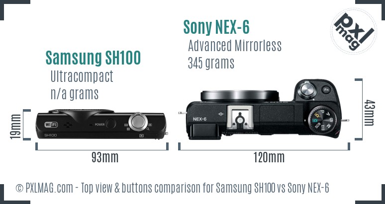 Samsung SH100 vs Sony NEX-6 top view buttons comparison
