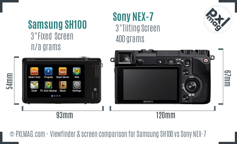 Samsung SH100 vs Sony NEX-7 Screen and Viewfinder comparison