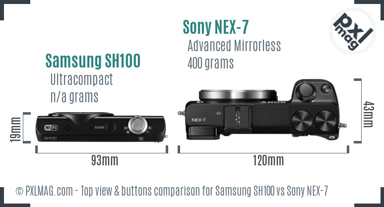 Samsung SH100 vs Sony NEX-7 top view buttons comparison