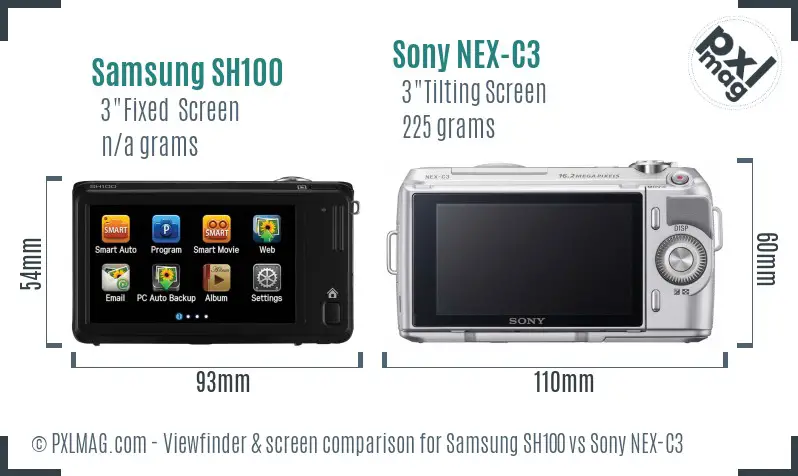 Samsung SH100 vs Sony NEX-C3 Screen and Viewfinder comparison