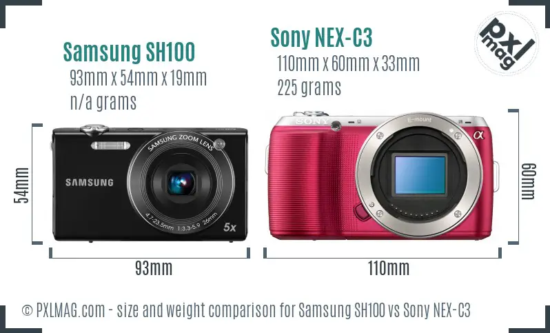 Samsung SH100 vs Sony NEX-C3 size comparison Samsung SH100 vs Sony NEX-C3 size comparison