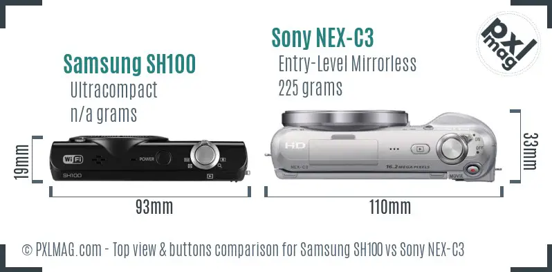 Samsung SH100 vs Sony NEX-C3 top view buttons comparison