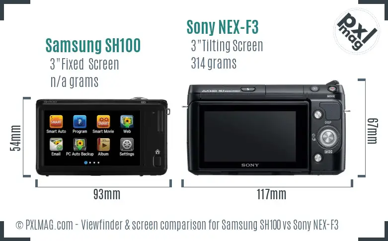 Samsung SH100 vs Sony NEX-F3 Screen and Viewfinder comparison