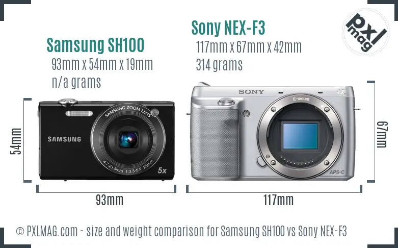 Samsung SH100 vs Sony NEX-F3 size comparison Samsung SH100 vs Sony NEX-F3 size comparison