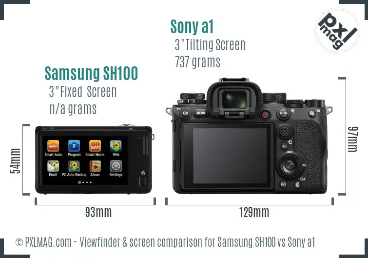Samsung SH100 vs Sony a1 Screen and Viewfinder comparison