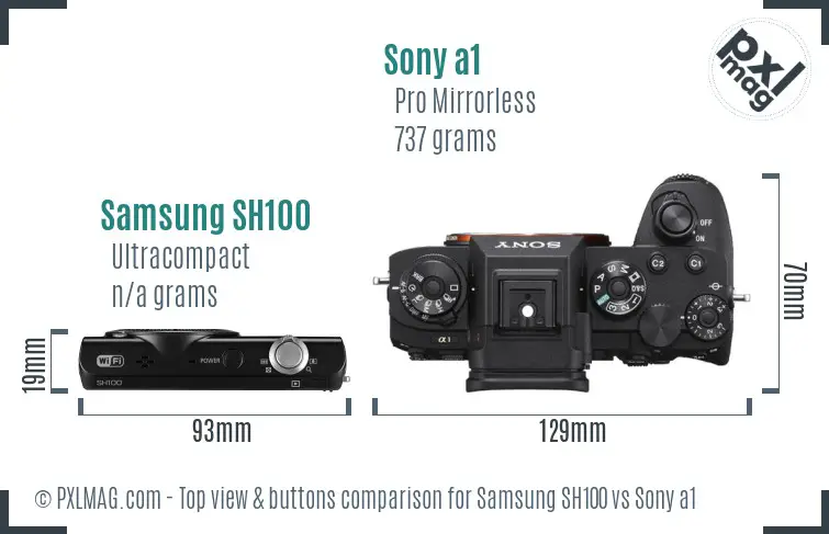 Samsung SH100 vs Sony a1 top view buttons comparison