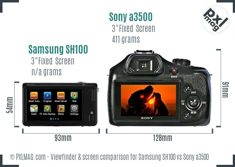 Samsung SH100 vs Sony a3500 Screen and Viewfinder comparison
