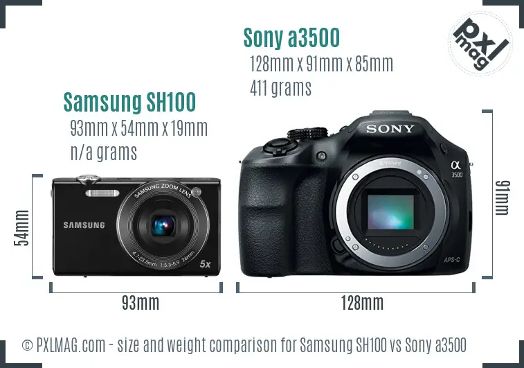 Samsung SH100 vs Sony a3500 size comparison
