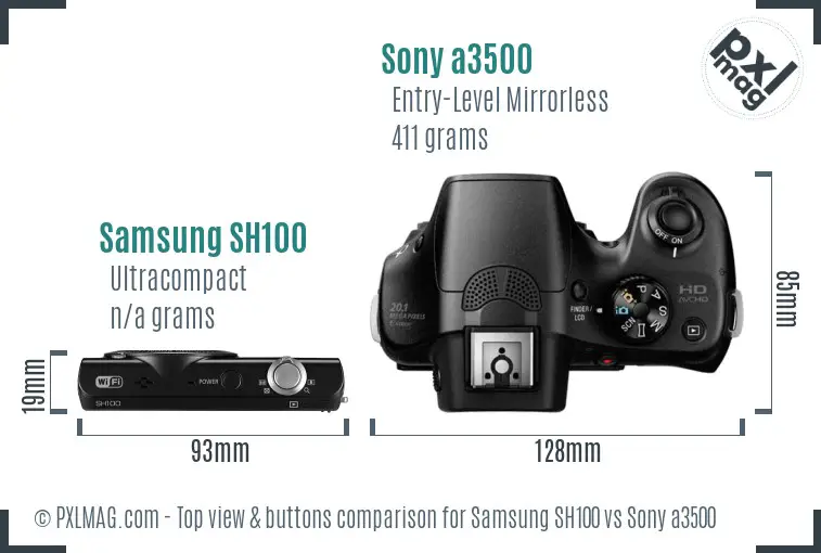 Samsung SH100 vs Sony a3500 top view buttons comparison