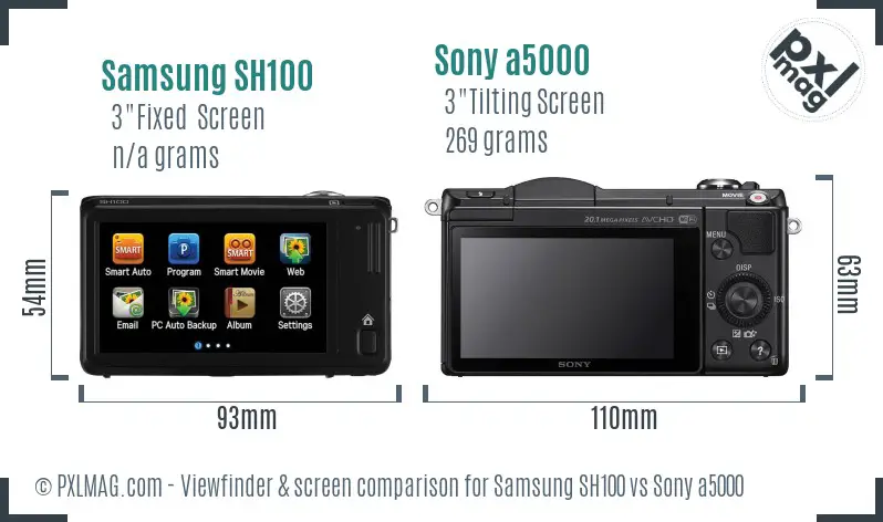 Samsung SH100 vs Sony a5000 Screen and Viewfinder comparison