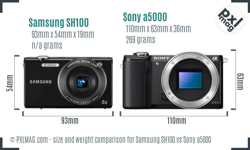 Samsung SH100 vs Sony a5000 size comparison