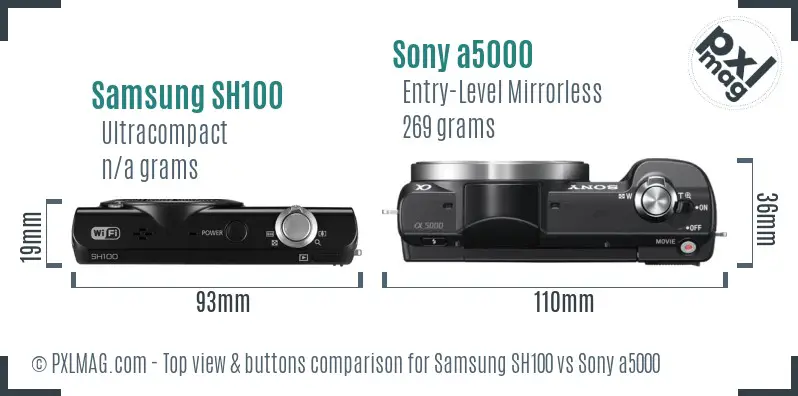 Samsung SH100 vs Sony a5000 top view buttons comparison