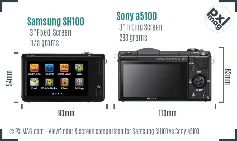 Samsung SH100 vs Sony a5100 Screen and Viewfinder comparison
