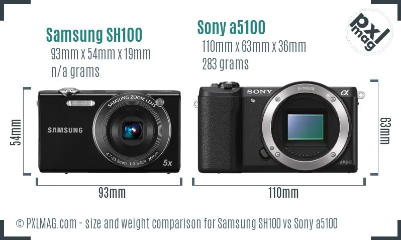 Samsung SH100 vs Sony a5100 size comparison