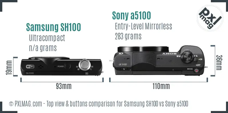 Samsung SH100 vs Sony a5100 top view buttons comparison