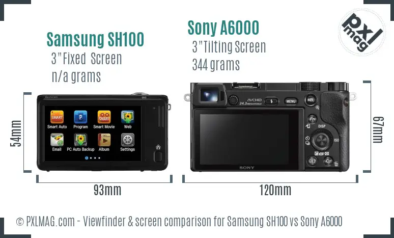 Samsung SH100 vs Sony A6000 Screen and Viewfinder comparison