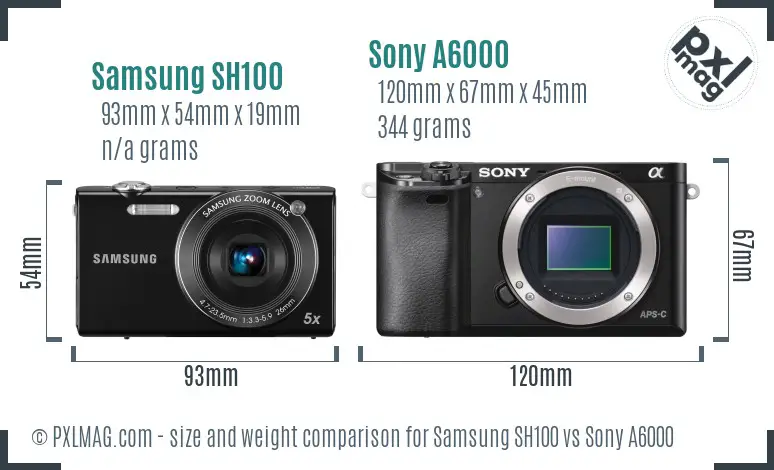Samsung SH100 vs Sony A6000 size comparison