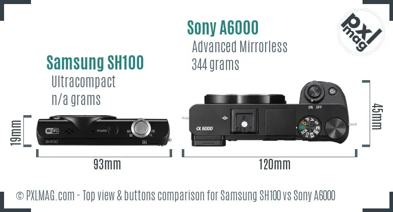 Samsung SH100 vs Sony A6000 top view buttons comparison