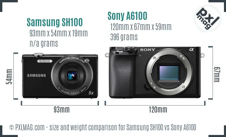 Samsung SH100 vs Sony A6100 size comparison Samsung SH100 vs Sony A6100 size comparison