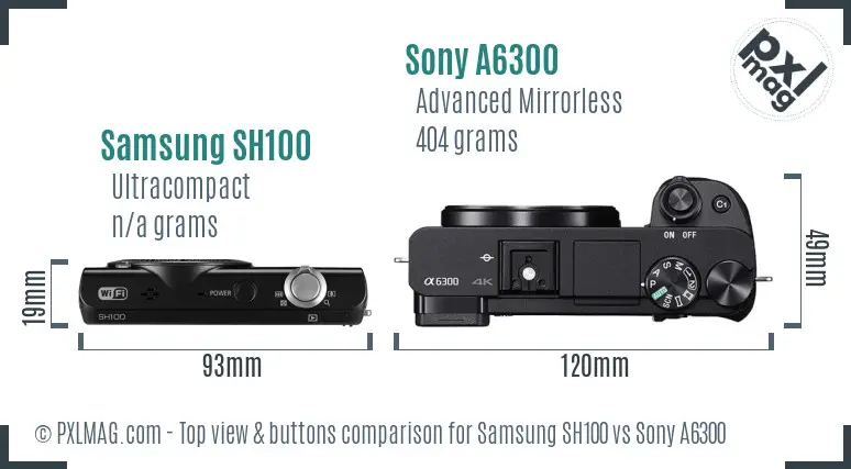 Samsung SH100 vs Sony A6300 top view buttons comparison Samsung SH100 vs Sony A6300 top view buttons comparison