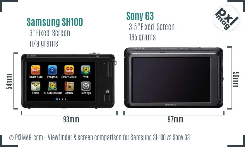 Samsung SH100 vs Sony G3 Screen and Viewfinder comparison