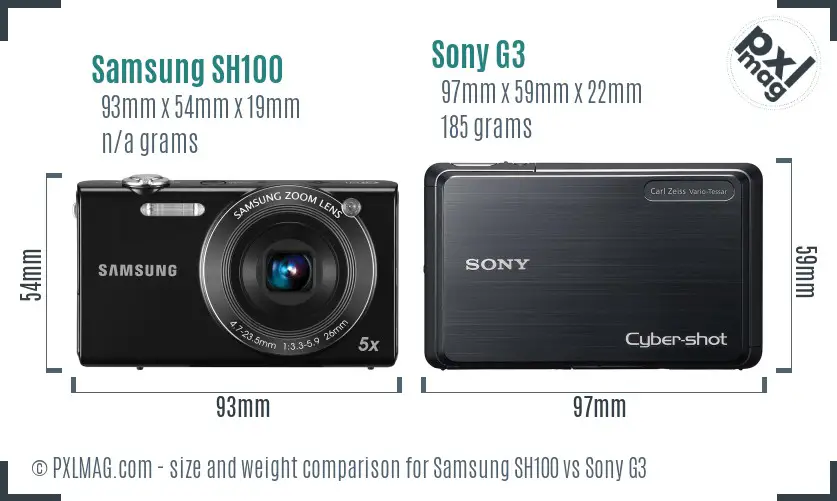 Samsung SH100 vs Sony G3 size comparison