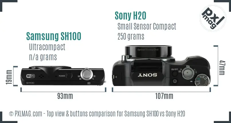Samsung SH100 vs Sony H20 top view buttons comparison Samsung SH100 vs Sony H20 top view buttons comparison