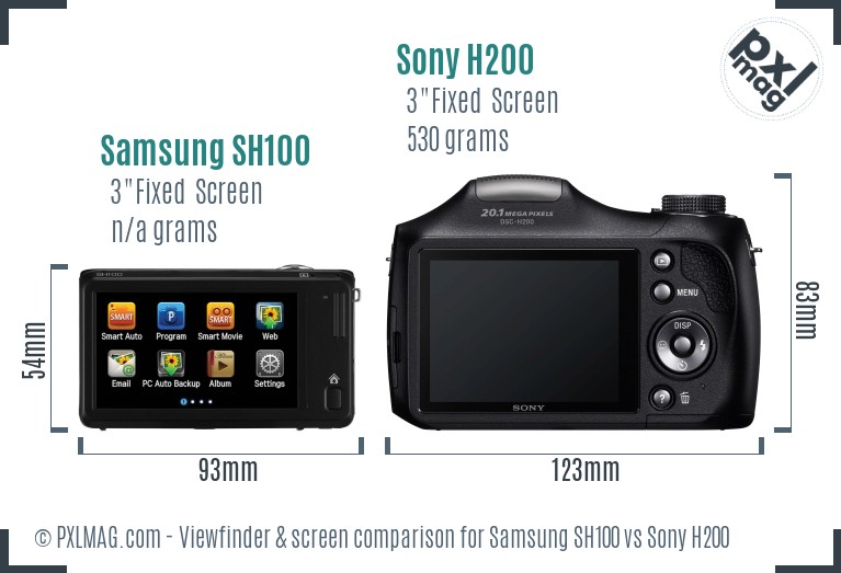 Samsung SH100 vs Sony H200 Screen and Viewfinder comparison