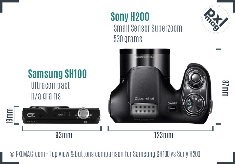 Samsung SH100 vs Sony H200 top view buttons comparison