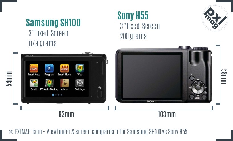 Samsung SH100 vs Sony H55 Screen and Viewfinder comparison