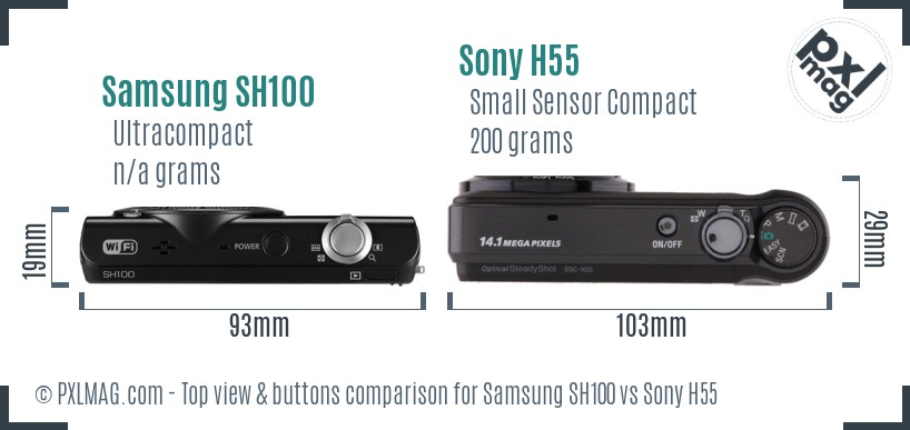 Samsung SH100 vs Sony H55 top view buttons comparison